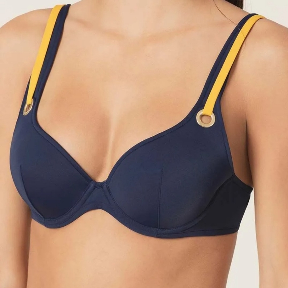 Marie Jo Blue & Gold Plunge Bikini Top